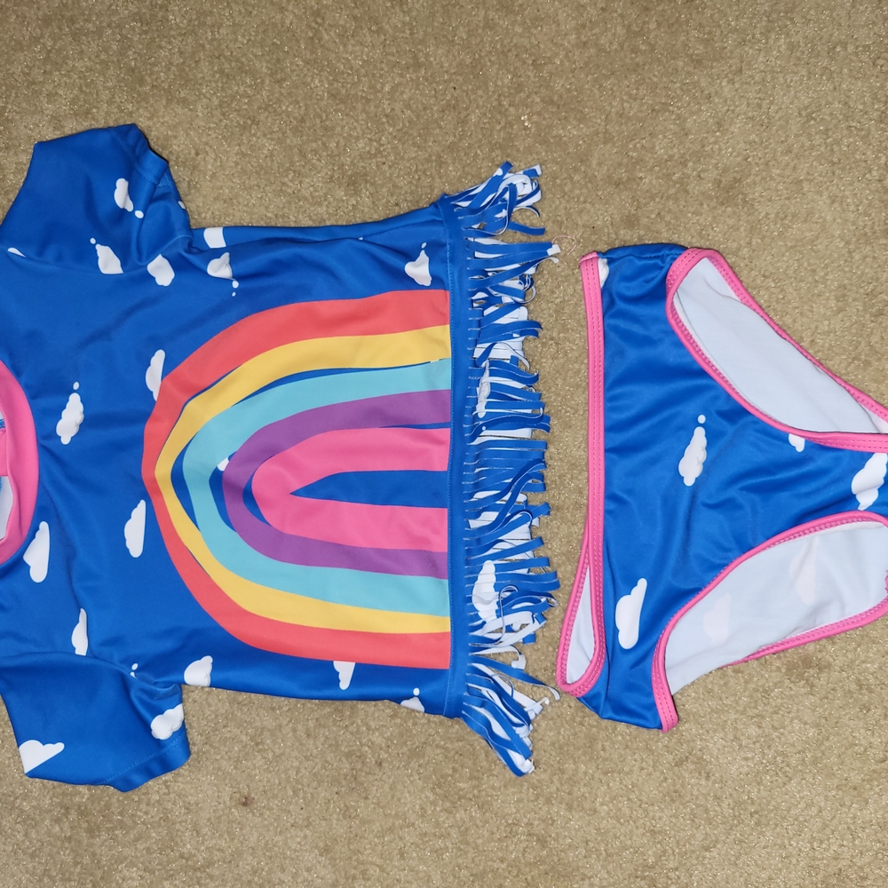 Colorful Rainbow Fringe Swimsuit Set